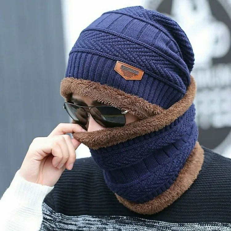 Winter 2-in-1 Knit Beanie Cap with Neck Warmer – Unisex