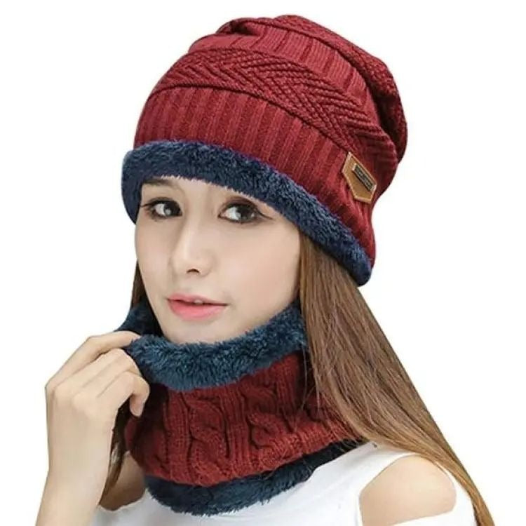 Winter 2-in-1 Knit Beanie Cap with Neck Warmer – Unisex