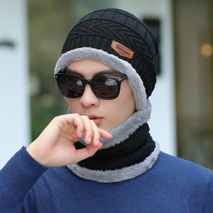Winter 2-in-1 Knit Beanie Cap with Neck Warmer – Unisex