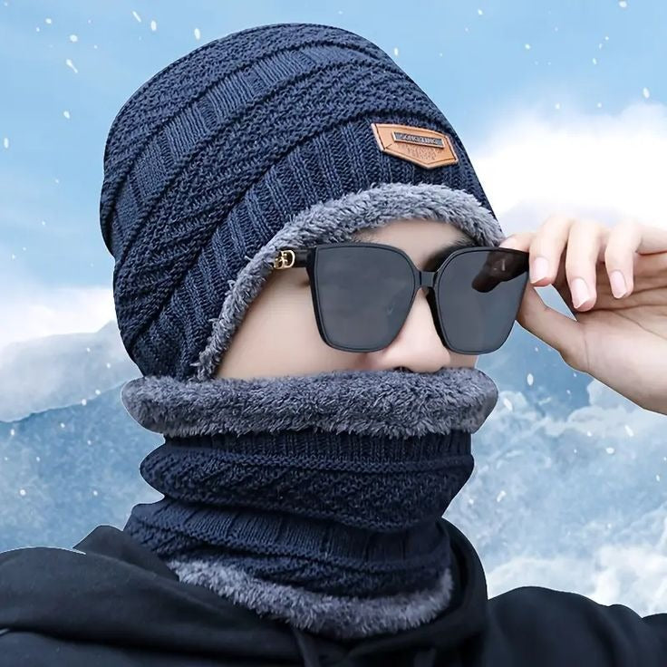 Winter 2-in-1 Knit Beanie Cap with Neck Warmer – Unisex